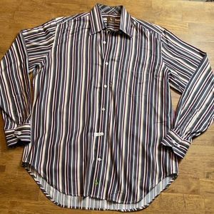 TAILORBYRD LONG SLEEVE BUSINESS DRESS DARK STRIPES LARGE 100% COTTON  ULTRA SOFT